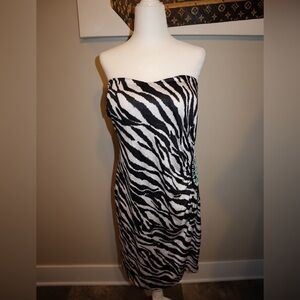 XL Vintage Y2K 00s Zebra Print BODYCON Mini Dress Strapless Jersey Shore Vibes